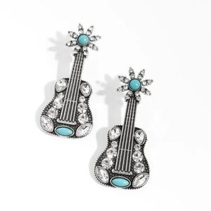 Rare* paparazzi. Guitar Shaped Earrings with Turquoise and Silver Accents